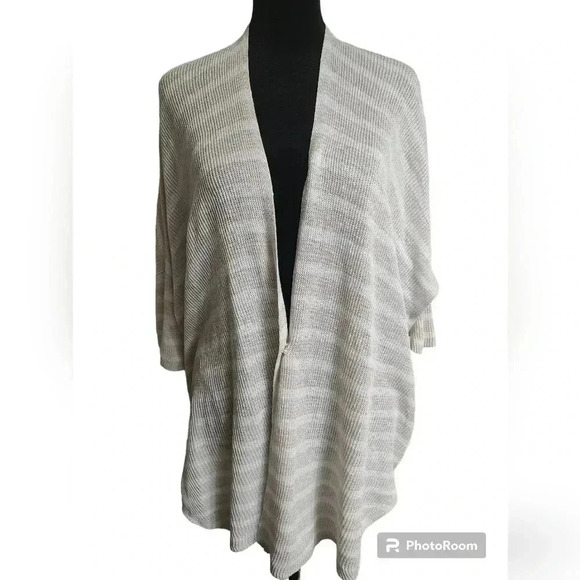 Eileen Fisher Organic Linen Striped Cardigan, Women's, Size: L-xl, Beige - Picture 4 of 6